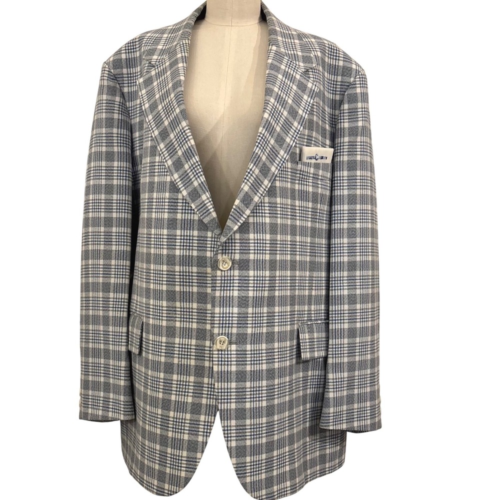 Vtg Christopher Hart Jerry Leonard USA Blue Plaid Blazer Sport Coat Big Tall 50